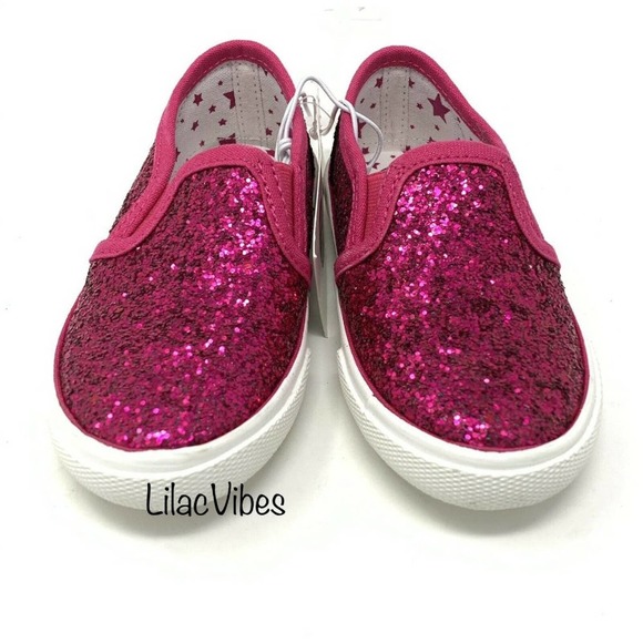 Cat & Jack Madigan Slip-On Sneakers Pink Glitter 5 - Picture 4 of 5